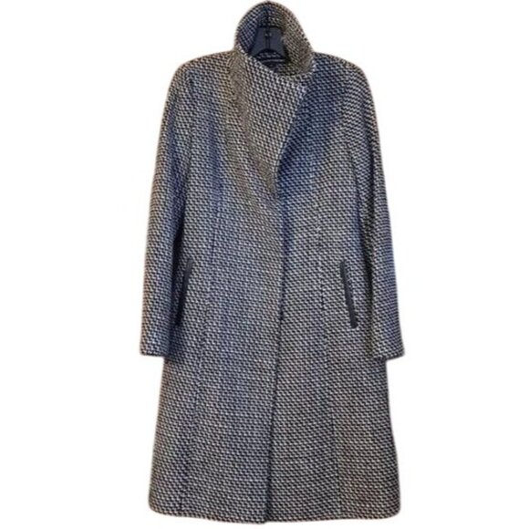French Connection Coat Houndstooth Tweed Removable Faux Fur Collar Size L Luxury - Picture 4 of 8